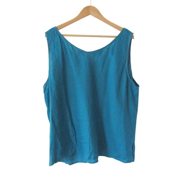 Dana Bachman Turquoise Blue Linen Tank Top 20 Lagenlook Breathable Vintage - Picture 2 of 9